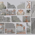 Damaged Building Exterior Wall Textures With Brick Concrete Grid And Peeling Effects