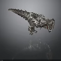 Mechanical Dinosaur Model With Metallic Skeletal Structure Open Mouth And Sharp Teeth