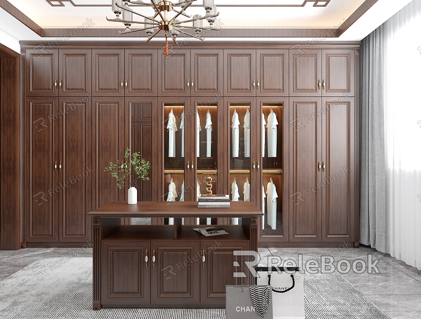 New Chinese Cloakroom Solid Wood Wardrobe Changing Room Fitting Room model