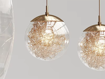Modern Glass Globe Chandelier With Golden Metal Frame And Star Decor Lighting 3d model