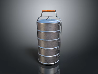 Durable Stackable Metal Food Container With Orange Handle And Multiple Layers 3d model
