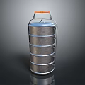 Durable Stackable Metal Food Container With Orange Handle And Multiple Layers