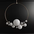 Modern Minimalist Chandelier With Golden Circular Frame And Transparent Glass Orbs
