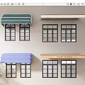 Colorful Window Awnings With Striped And Solid Designs For Storefront And Home 3d model