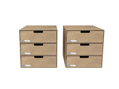 Two Beige Three Drawer Household Storage Cabinets With Black Handles 3d model