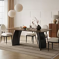 Modern Walnut Dining Table Set With Soft Upholstered Chairs For Cozy Bright Home Dining Room