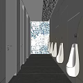 Modern Public Restroom With Mirrored Walls Long Marble Counter Light Strips And Gray Floor Tiles