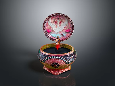 Decorative Household Box With Open Lid Intricate Patterns And Small Figurine 3d model