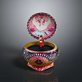Decorative Household Box With Open Lid Intricate Patterns And Small Figurine