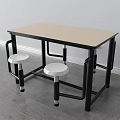 Simple Indoor Dining Table Set with Two White Stools Light Colored Top and Black Legs 3d model