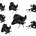 Man in Tactical Gear Holding Sniper Rifle in Various Military Positions