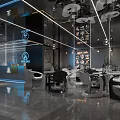 Modern Fitness Gym Interior With Workout Equipment And City View Windows