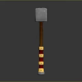 Fantasy War Hammer Design With Ornate Golden Head Red Accents And Wooden Handle