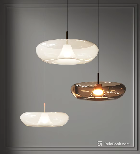 Modern Pendant Lights Three Hanging Glass Lamps White And Brown With Metal Frame Contemporary Design 3d model 