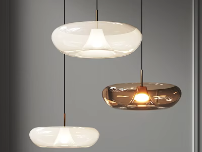 Modern Pendant Lights Three Hanging Glass Lamps White And Brown With Metal Frame Contemporary Design 3d model