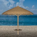 Thatched Beach Gazebo With Small Table Overlooking Ocean Blue Sky White Clouds 3d model