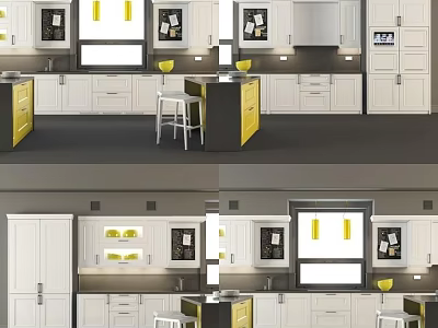 Modern Kitchen Interior With White Yellow Cabinets Upper Base Cabinets Island And Decor 3d model