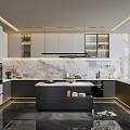 Modern Kitchen Interior With Marble Island Countertop Cabinets And Appliances Lighting
