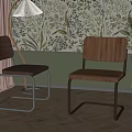 Modern Dining Chairs With Wooden Seats Metal Frames And Floral Wallpaper Interior
