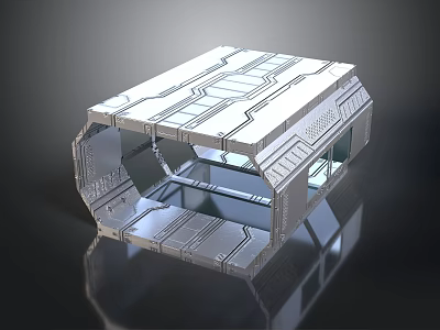 Futuristic Metal Scene Component with Geometric Panels and Transparent Sections 3d model