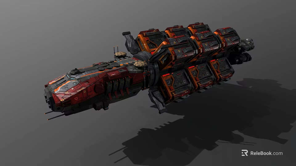 Large Complex Aerospace Cosmic Spaceship Design With Red Black Modular Structure 3d model 