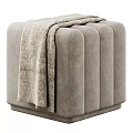 Soft Modern Gray Pleated Upholstered Stool With Herringbone Pattern Blanket 3d model