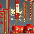 2023 Chinese New Year Decorative Structure With Red Lanterns And Knots 3d model