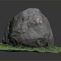 Large Natural Rock Placed On Green Grass Surface With Small Flowers