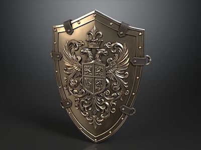 Exquisite Vintage Medieval Metal Shield With Embossed Royal Double Eagle Heraldry Decorative Pattern 3d model