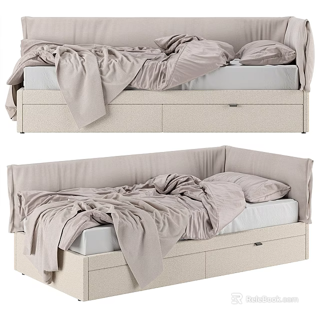 Modern Single Bed Design With Storage Drawers And Soft Bedding 3d model 