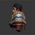 Man In Blue And Gold Armored Bust With Shoulder Decorations And Green Gemstones