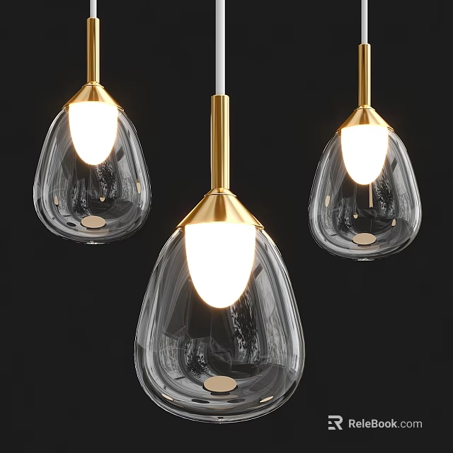 Modern Clear Glass Pendant Lights with Gold Finish and Teardrop Design 3d model 