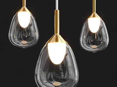 Modern Clear Glass Pendant Lights with Gold Finish and Teardrop Design 3d model