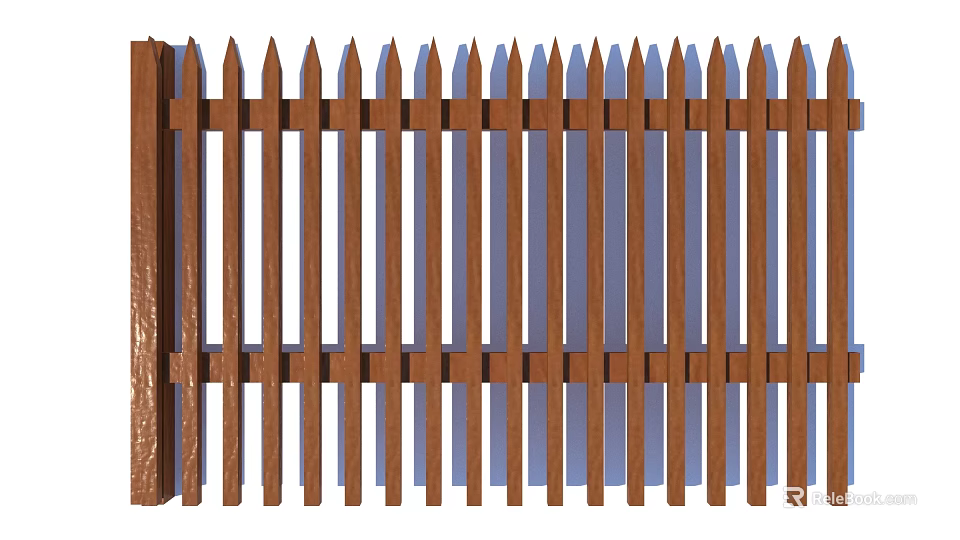 Classic Wooden Railing Design Featuring Vertical Slats and Horizontal Support Rails 3d model 