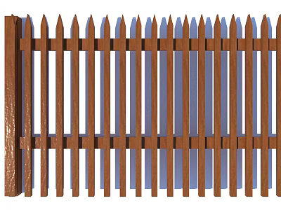 Classic Wooden Railing Design Featuring Vertical Slats and Horizontal Support Rails 3d model