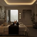 SPA Sauna Relaxing Room With Massage Bed Towels Plants And Decorative Lights