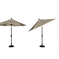 Outdoor Beige Patio Umbrellas With Fabric Canopy And Metal Pole In Open Closed States