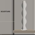 White Sculpture Lamp With Wavy Design On Wooden Shelf Next To Cabinet