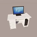 White Office Desk with Computer Monitor Keyboard PC Tower and Drawers