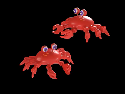 Two Red Cartoon Crabs With Big Purple Eyes On Black Background 3d model
