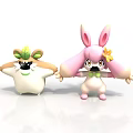 Plant Themed Cartoon Characters White With Green Leaves And Pink With Yellow Flower