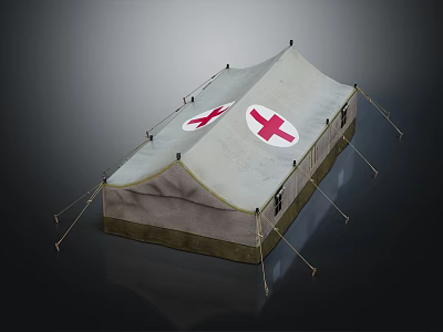 Red Cross Medical Emergency Tent With Canvas Cover And Support Stakes For Relief 3d model