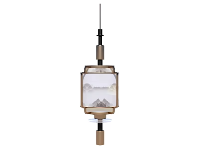 Chinese Style Pendant Chandelier With Square Frame And Landscape Painting For Home Interior Decoration 3d model
