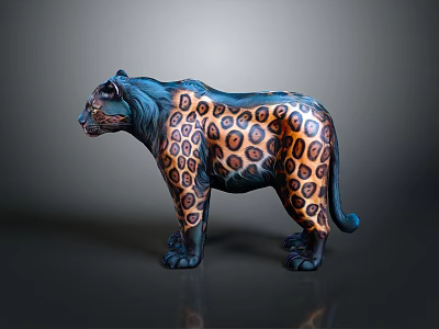 Decorative Leopard Figurine Furniture With Blue Orange Leopard Print Pattern Design 3d model