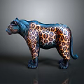 Decorative Leopard Figurine Furniture With Blue Orange Leopard Print Pattern Design