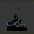 3D Underwater Scene Design With Wrecked Ship Fish Sea Plants And Lighting