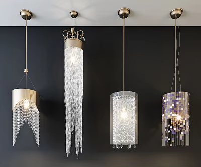 Various Elegant Crystal Pendant Lights With Modern Design And Illuminated Fringes 3d model
