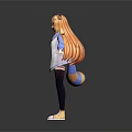 Anime Character With Feline Creature Features Blue Yellow Gradient Hair Long Coat Shorts Stockings Sneakers