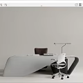 Modern Office Desk With White And Black Design And Ergonomic Chair For Workspace