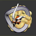 Anime Decorative Figurine With Orange Outfit White Wings Halo Yellow Cloud Base And Purple Dragon